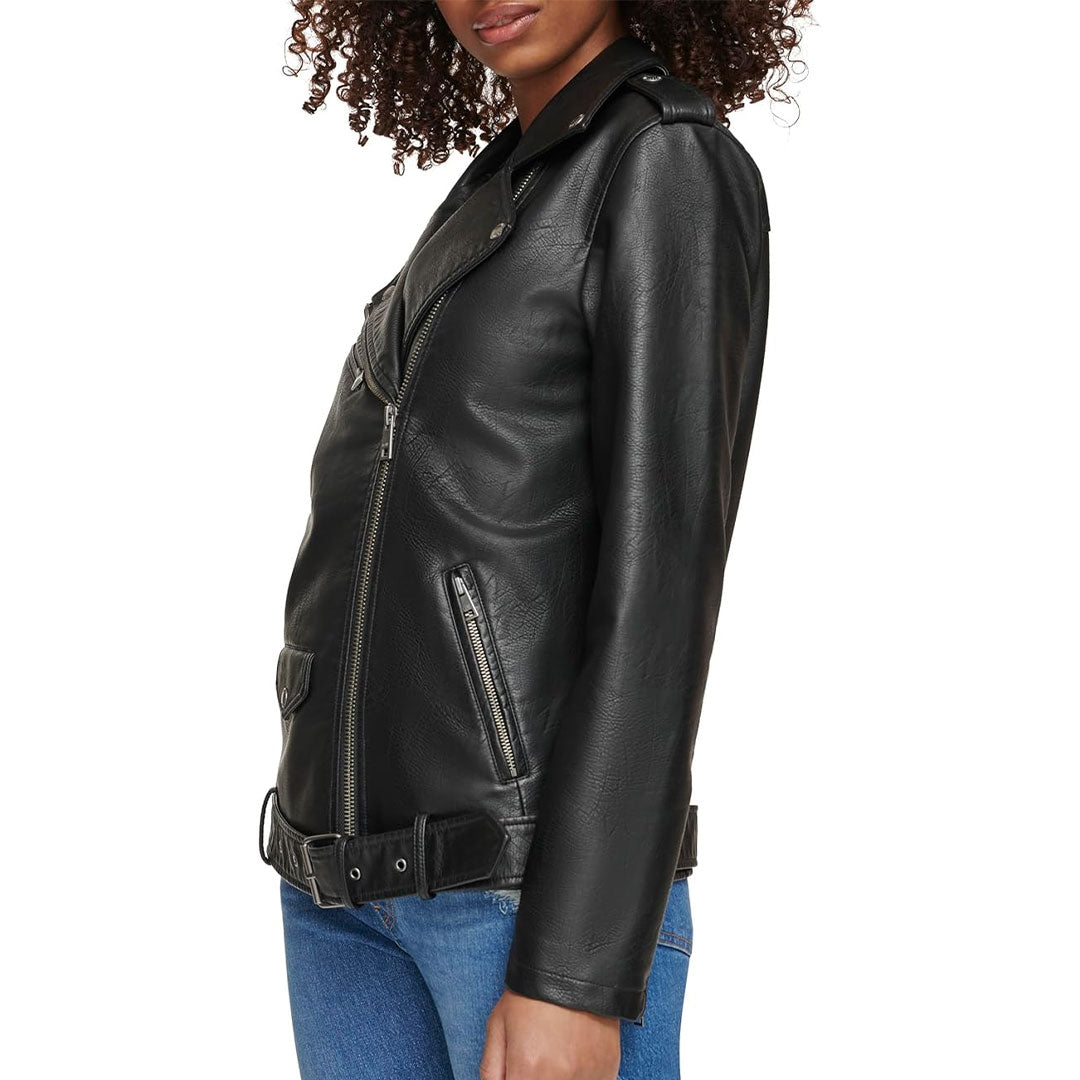 Women's Removable Fur Belted Waist Suede Leather Jacket