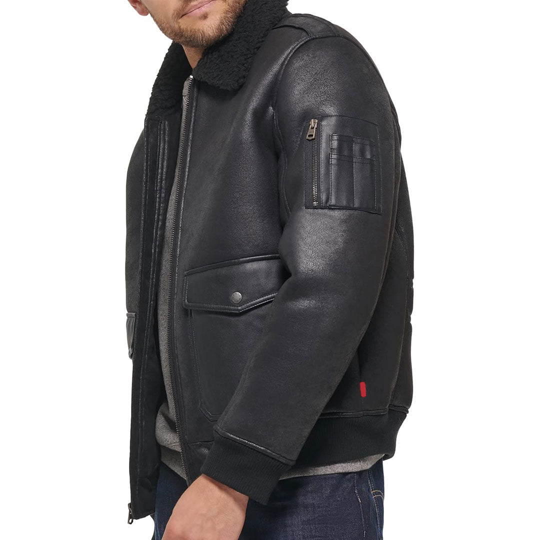 Men's Aviator Black Leather Bomber Jacket