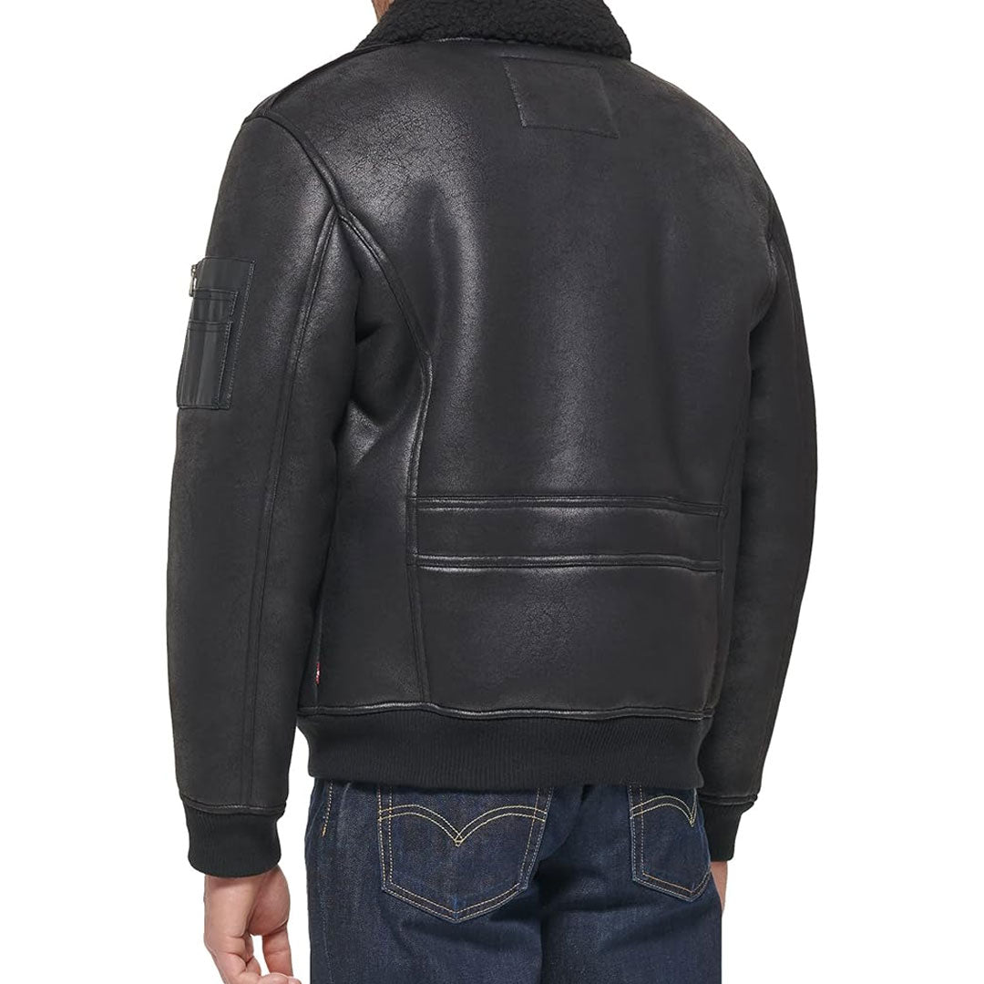 Men's Aviator Black Leather Bomber Jacket