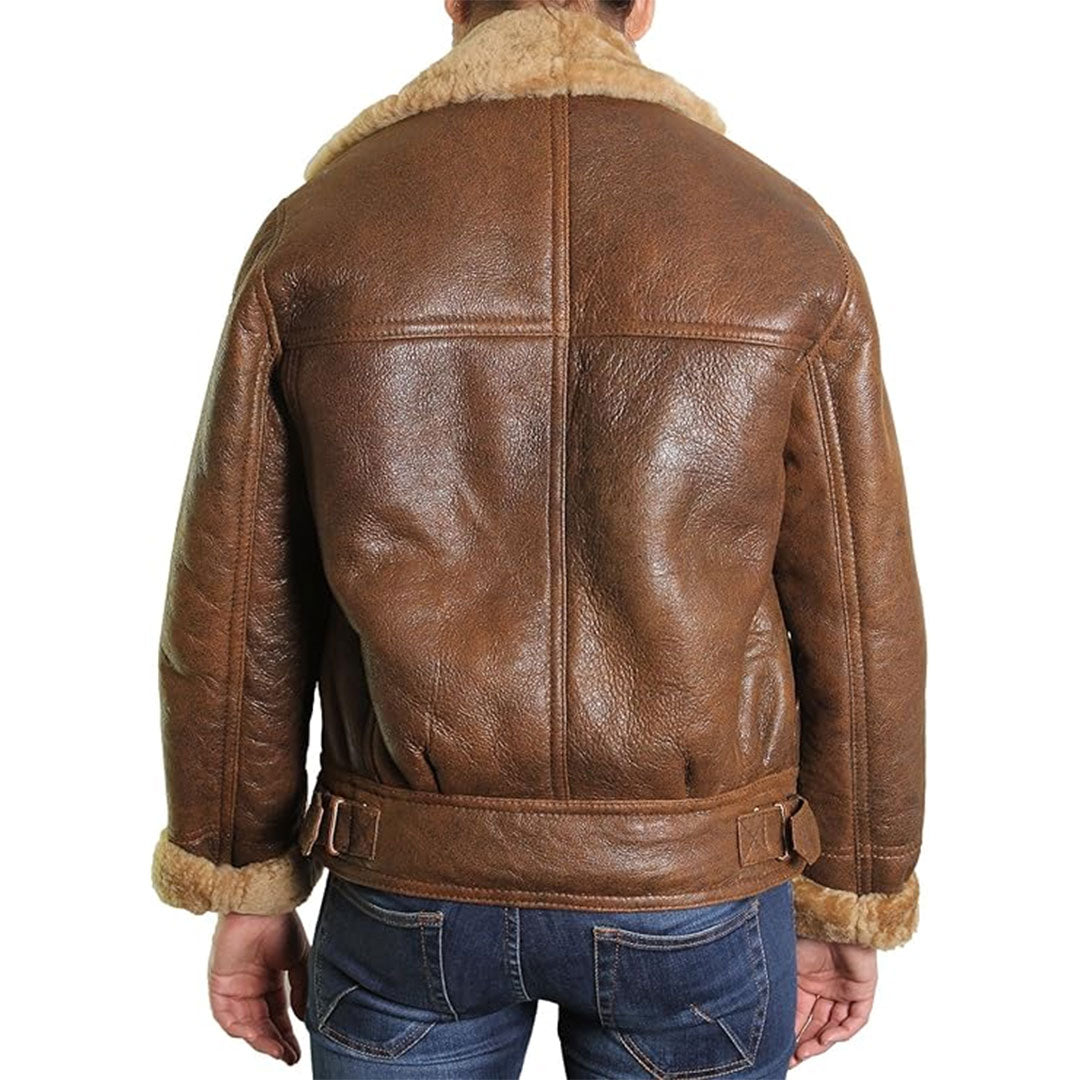 Women's Aviator Bomber Shearling Fur Leather Jacket