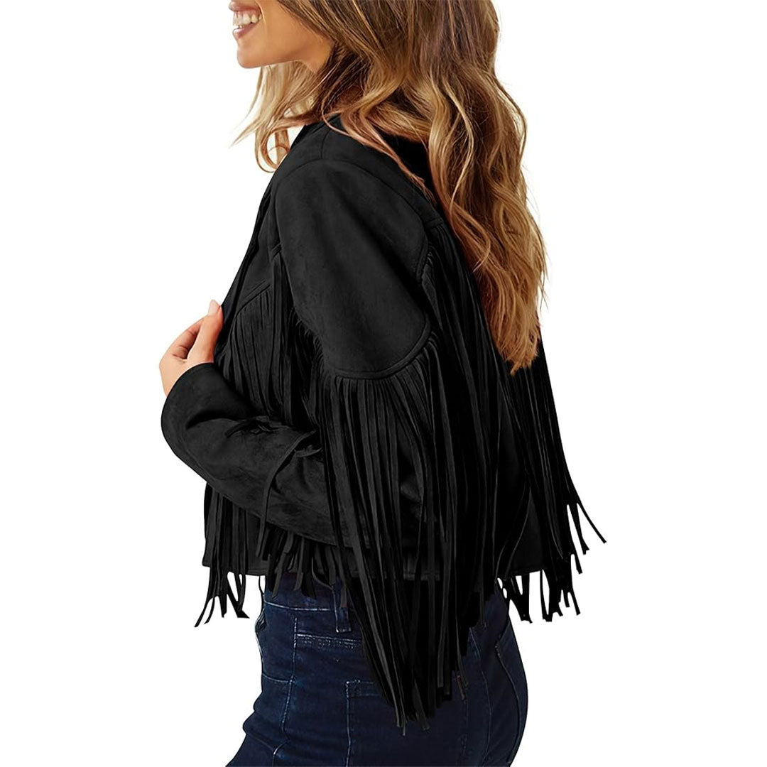 Women's Moto Fringe Suede Leather Jacket