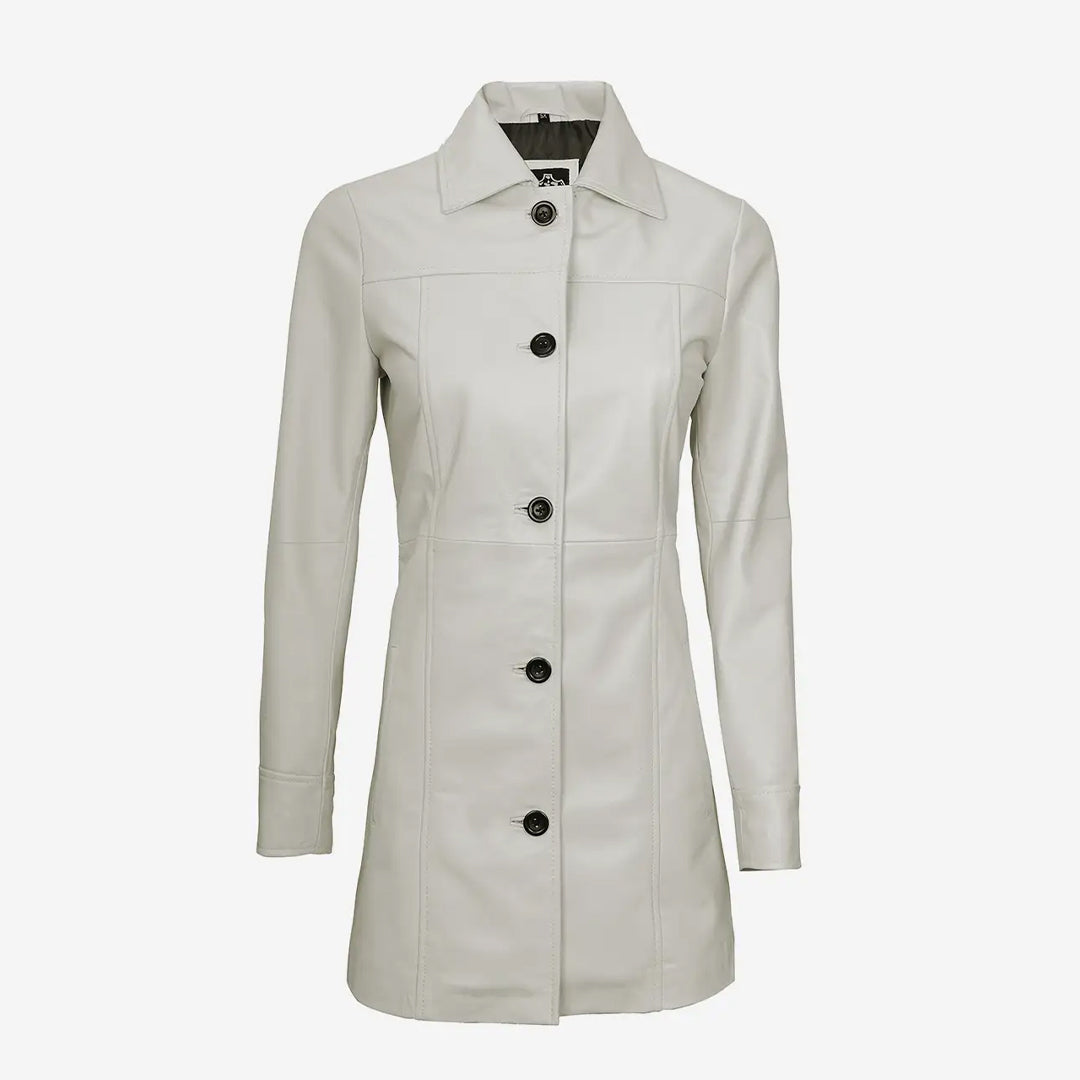 Women's Real Off White Car Leather Coat