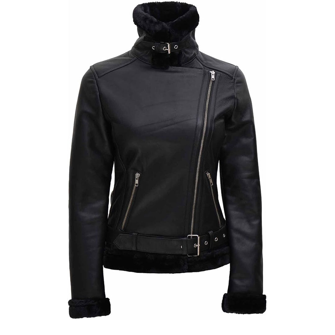 Women's Black Shearling Fur Leather Jacket