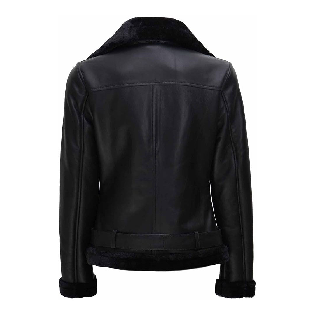 Women's Black Shearling Fur Leather Jacket