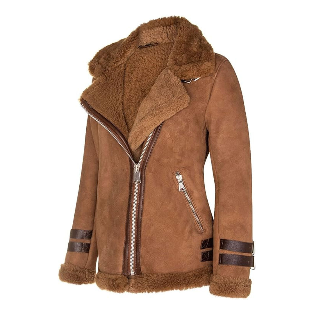 Women's Biker Shearling Fur Real Leather Jacket