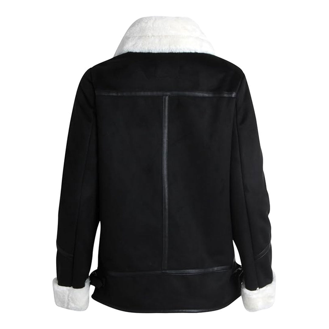 Women's Moto Biker Shearling Suede Leather Jacket