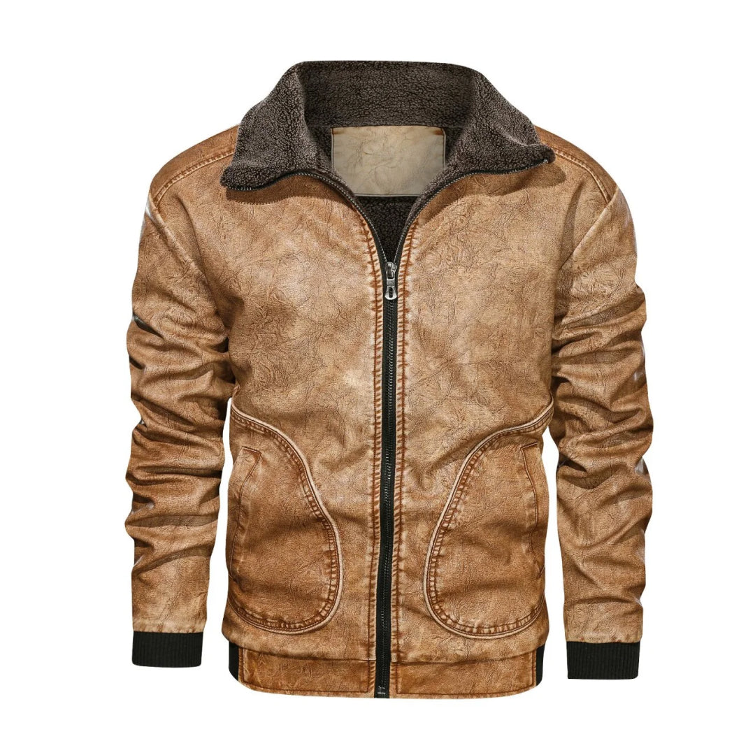 Men's Motorcycle Windproof Genuine Leather Jacket